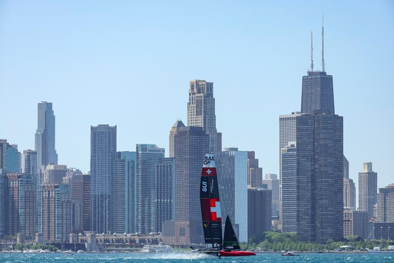 Switzerland SailGP Team helmed by Sebastien Schneiter in action during a practice session ahead of T-Mobile United States Sail Grand Prix | Chicago at Navy Pier, Lake Michigan, Season 3, in Chicago, Illinois, USA - photo © Simon Bruty for SailGP