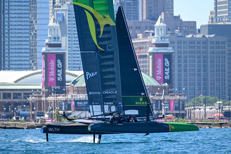 Australia SailGP Team helmed by Tom Slingsby practicing against the backdrop of the city ahead of the T-Mobile United States Sail Grand Prix - photo © Ricardo Pinto for SailGP
