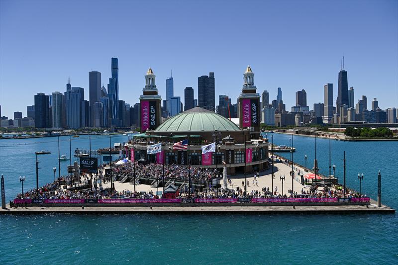 An aerial view of the Navy Per with spectators on Race Day 1 of the T-Mobile United States Sail Grand Prix | Chicago at Navy Pier, Lake Michigan, Season 3, June 2022 - photo © Jon Buckle/SailGP