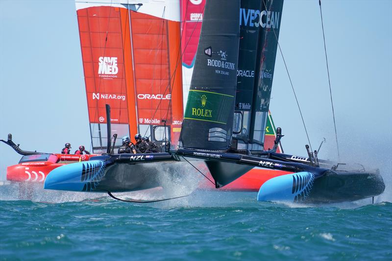 New Zealand SailGP Team co-helmed by Peter Burling and Blair Tuke in action on Race Day 1 of the T-Mobile United States Sail Grand Prix, June 2022 - photo © Bob Martin/SailGP
