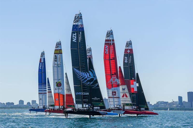The Fleet on Race Day 2 of the T-Mobile United States Sail Grand Prix | Chicago at Navy Pier photo copyright Ricardo Pinto for SailGP taken at  and featuring the F50 class