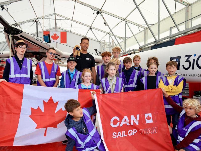 Salcombe YC cadets meet Jareese Finch at the SailGP Canada base photo copyright Lucy Burn taken at Salcombe Yacht Club and featuring the F50 class