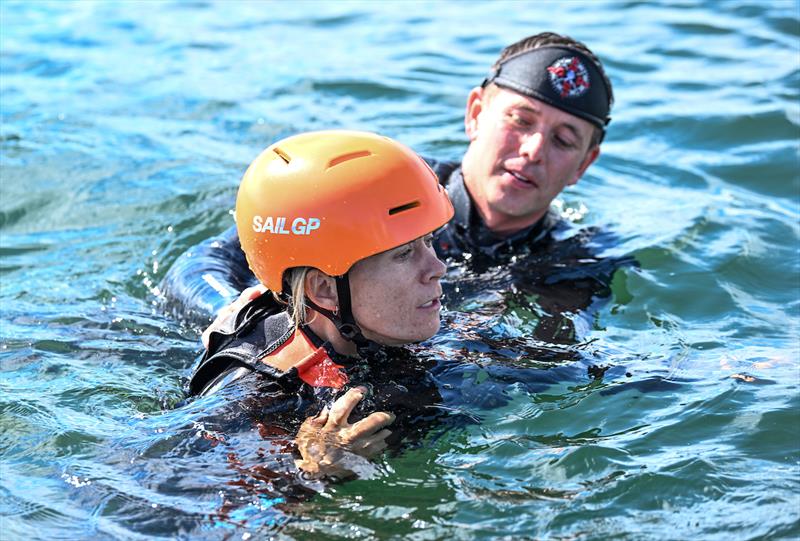 Jo Aleh (New Zealand SailGP Team0 takes part in safety training at the Technical Base ahead of the Great Britain Sail Grand Prix | Plymouth in Plymouth, England. 27th July 2022 - photo © Ricardo Pinto/SailGP