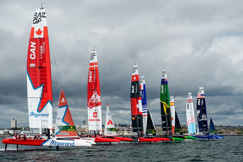 The SailGP fleet in action on Race Day 1 of the Great Britain Sail Grand Prix | Plymouth photo copyright Ricardo Pinto for SailGP taken at  and featuring the F50 class