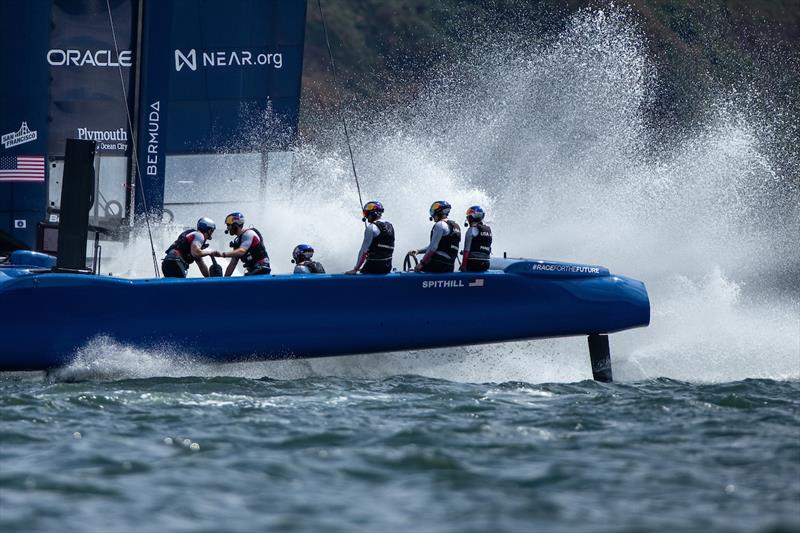 USA SailGP Team helmed by Jimmy Spithill in action on Race Day 1 of the Great Britain Sail Grand Prix | Plymouth photo copyright Felix Diemer for SailGP taken at  and featuring the F50 class