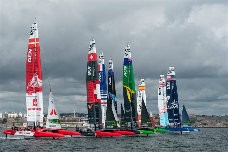 The Fleet racing on Race Day 1 of the Great Britain Sail Grand Prix | Plymouth - photo © Ricardo Pinto for SailGP