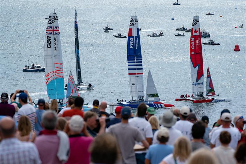 Race Day 1 of the Great Britain Sail Grand Prix in Plymouth photo copyright Jon Super for SailGP taken at  and featuring the F50 class