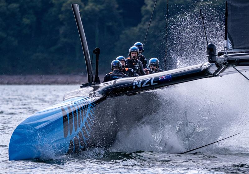 New Zealand SailGP Team  in action during a practice session ahead of the Great Britain Sail Grand Prix | Plymouth in Plymouth, England. 28th July 2022.  - photo © Jon Buckle /SailGP