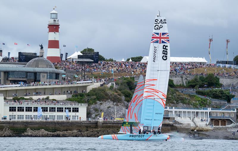 Great Britain SailGP Team helmed by Ben Ainslie race to the finish line on Race Day 2 of the Great Britain Sail Grand Prix | Plymouth in Plymouth, England. 31st July - photo © Bob Martin/SailGP