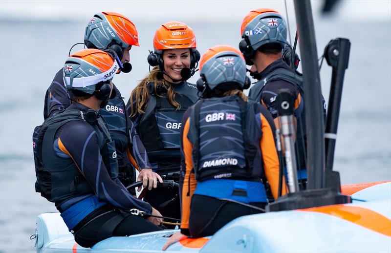 HRH The Duchess of Cambridge celebrates with the Great Britain SailGP Team after helping Great Britain SailGP Team win the special one-off Commonwealth race against New Zealand SailGP Team - photo © Ricardo Pinto/ SailGP