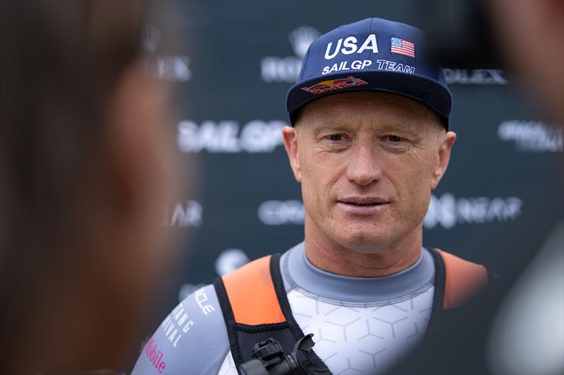 Jimmy Spithill, CEO & driver of USA SailGP Team, speaks to the media following racing on Race Day 1 of Great Britain Sail Grand Prix | Plymouth photo copyright Ricardo Pinto for SailGP taken at  and featuring the F50 class