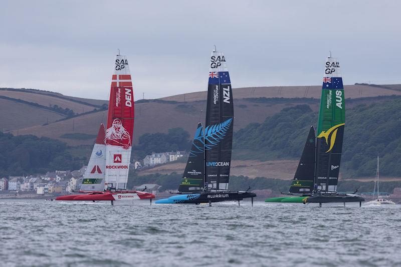 Denmark SailGP Team presented by ROCKWOOL, New Zealand SailGP Team and Australia SailGP Team on Race Day 2 of the Great Britain Sail Grand Prix | Plymouth - photo © David Gray for SailGP