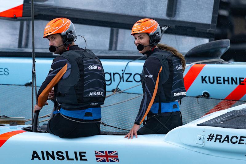 HRH The Duchess of Cambridge alongside Sir Ben Ainslie for the Great Britain SailGP Team in a special one-off Commonwealth race against New Zealand SailGP Team on Race Day 2 of the Great Britain Sail Grand Prix | Plymouth photo copyright Ricardo Pinto for SailGP taken at  and featuring the F50 class