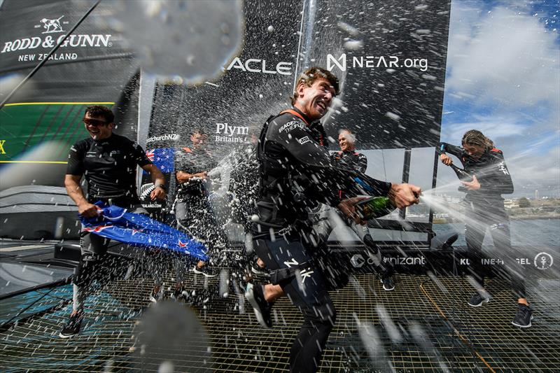 New Zealand SailGP Team celebrate winning Great Britain Sail Grand Prix on Race Day 2 of the Great Britain Sail Grand Prix | Plymouth in Plymouth, England. 31st July 2022 photo copyright Ricardo Pinto/SailGP taken at Royal Plymouth Corinthian Yacht Club and featuring the F50 class