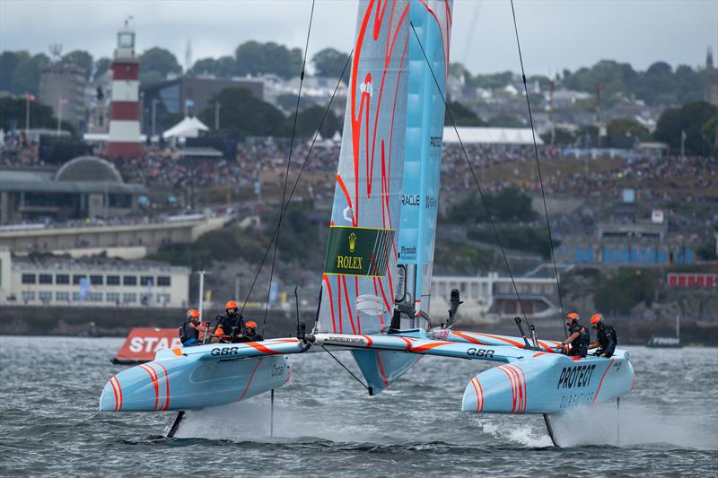 Great Britain SailGP Team helmed by Ben Ainslie on Race Day 2 of the Great Britain Sail Grand Prix | Plymouth in Plymouth, England. 31st July  photo copyright Ricardo Pinto/SailGP taken at Royal Plymouth Corinthian Yacht Club and featuring the F50 class