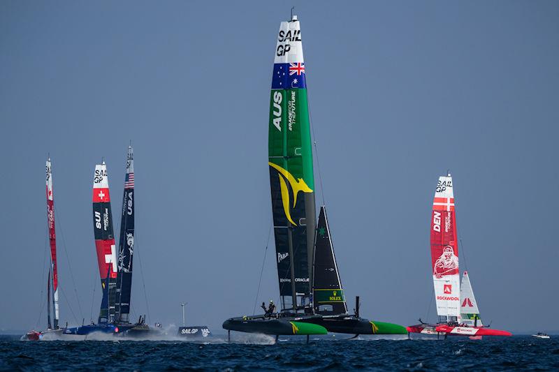 Canada SailGP Team, Switzerland SailGP Team, USA SailGP Team, Australia SailGP Team and Denmark SailGP Team presented by ROCKWOOLin action during a practice session ahead of the ROCKWOOL Denmark Sail Grand Prix photo copyright Jon Buckle for SailGP taken at  and featuring the F50 class