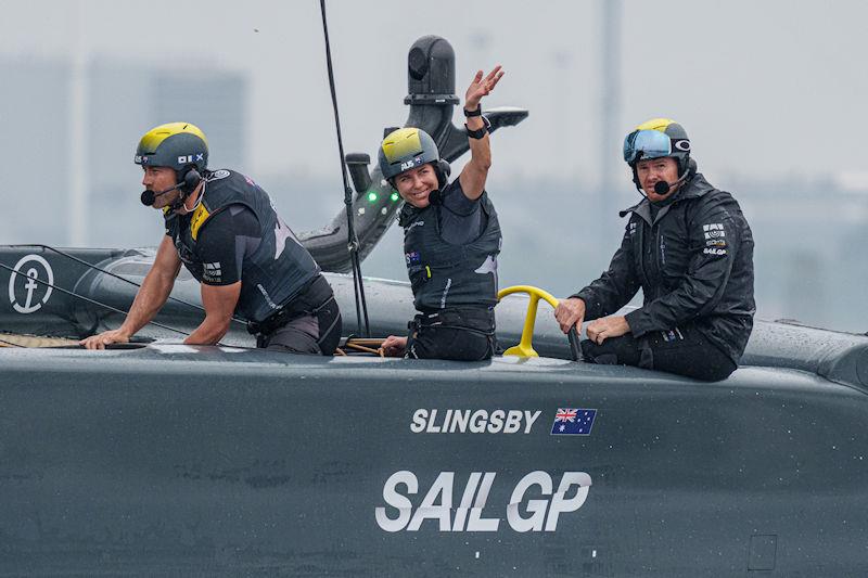 Nina Curtis, strategist of Australia SailGP Team, waves to the spectators at the Race Village on Race Day 1 of the ROCKWOOL Denmark Sail Grand Prix in Copenhagen, Denmark - photo © Bob Martin for SailGP