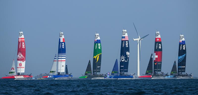 The fleet in action during a practice session ahead of the Rockwool Denmark Sail Grand Prix in Copenhagen, photo copyright Jon Buckle / SailGP taken at Royal Danish Yacht Club and featuring the F50 class