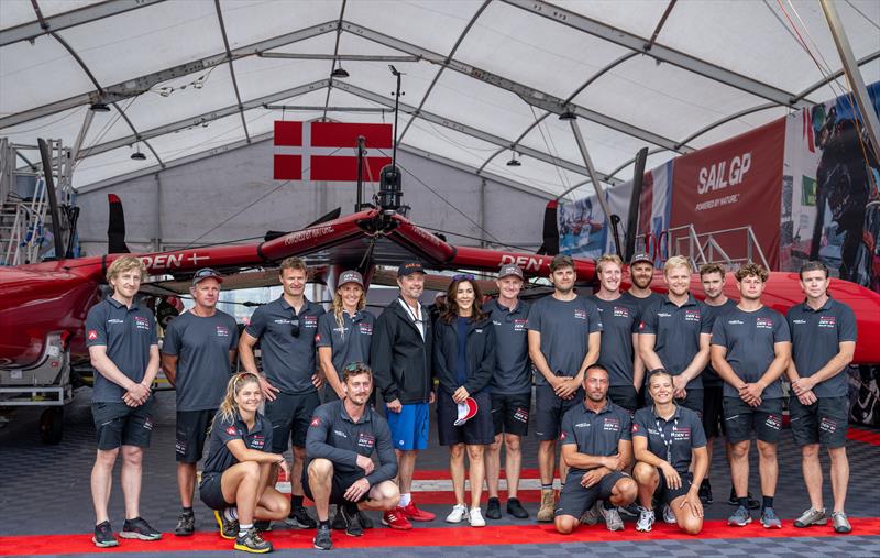 Their Royal Highnesses, the Crown Prince Couple greet the Denmark SailGP Team  during an exclusive tour of the cutting-edge technology behind SailGP at the Technical Base on Race Day 1 photo copyright Bob Martin/SailGP taken at Royal Danish Yacht Club and featuring the F50 class