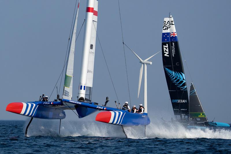 France SailGP Team and New Zealand SailGP Team in action during a practice session ahead of the Rockwool Denmark Sail Grand Prix in Copenhagen, Denmark photo copyright Bob Martin/SailGP taken at Royal Danish Yacht Club and featuring the F50 class