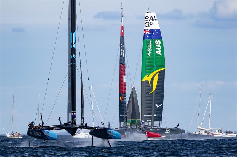 New Zealand SailGP Team , Switzerland SailGP Team  and Australia SailGP Team in action on Race Day 2 of the  Denmark Sail Grand Prix in Copenhagen, - photo © Felix Diemer /SailGP