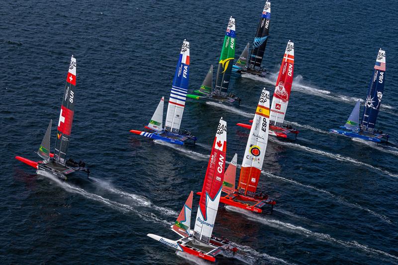 The SailGP fleet in action on Race Day 2 of the  Denmark Sail Grand Prix in Copenhagen,  photo copyright David Gray /SailGP taken at Royal Danish Yacht Club and featuring the F50 class