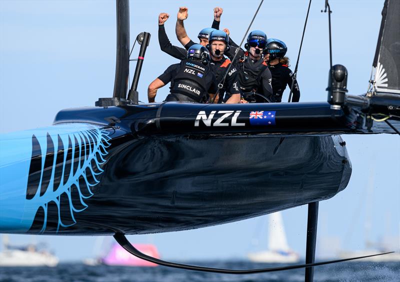 The New Zealand SailGP Team helmed by Peter Burling celebrate after winning the Denmark Sail Grand Prix in Copenhagen, Denmark. 20th August  photo copyright Ricardo Pinto/SailGP taken at Royal Danish Yacht Club and featuring the F50 class