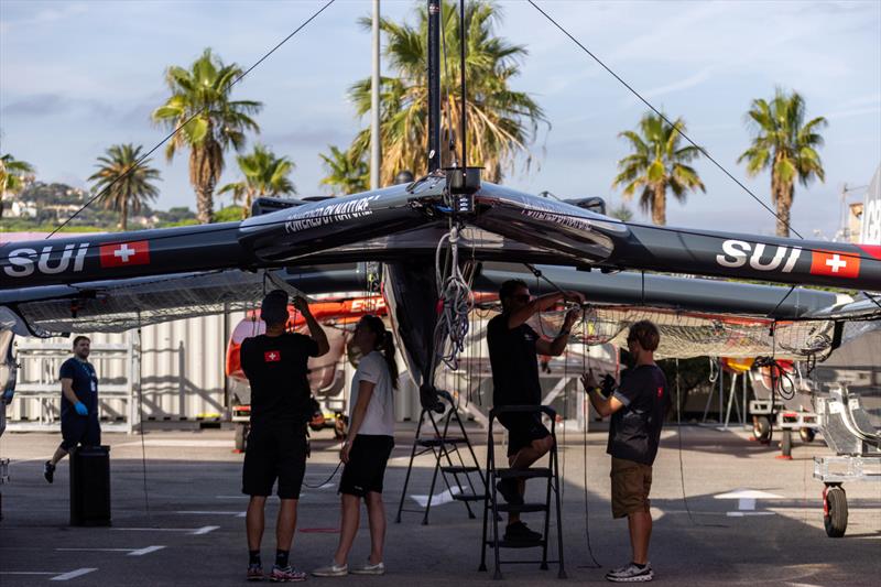 Swiss SailGP Team is prepped for a practice session ahead of the Range Rover France Sail Grand Prix in Saint Tropez - photo © David Gray/SailGP