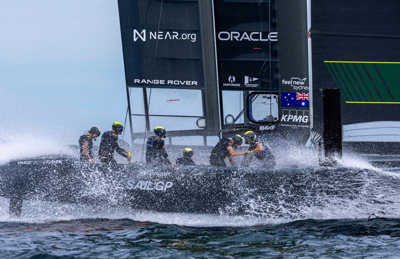 Australia SailGP Team in action during a practice session ahead of the Range Rover France Sail Grand Prix in Saint Tropez photo copyright David Gray/SailGP taken at Société Nautique de Saint-Tropez and featuring the F50 class