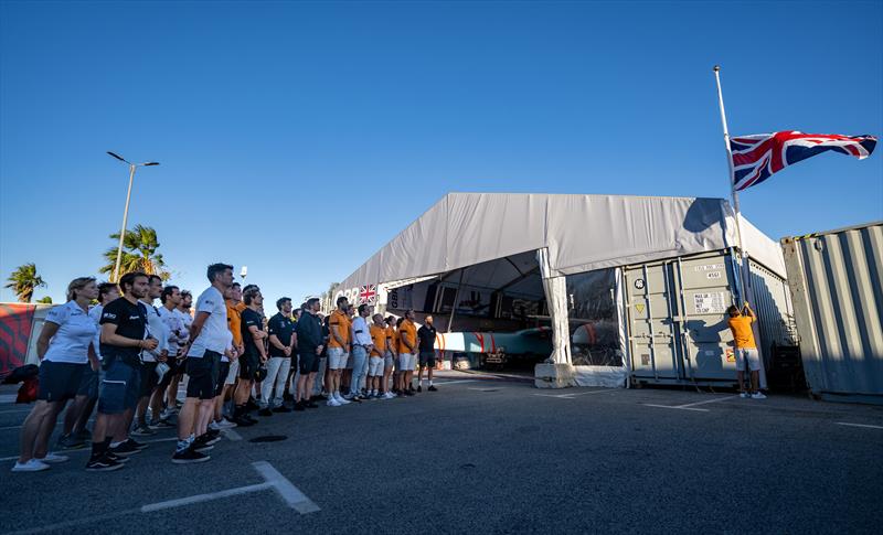 The Great Britain SailGP Team, Australia SailGP Team, New Zealand SailGP Team and Canada SailGP Team gather as the Union flag is lowered to half-mast at the Great Britain SailGP Team hangar - photo © Jon Buckle/SailGP