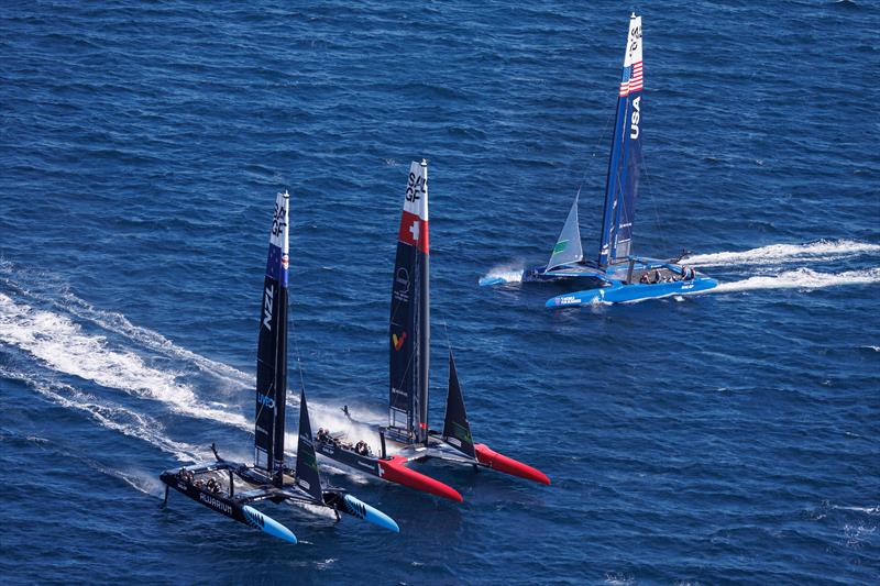 New Zealand SailGP Team and Switzerland SailGP Team and USA SailGP Team in action during a practice session ahead of the Range Rover France Sail Grand Prix in Saint Tropez, - photo © David Gray/SailGP