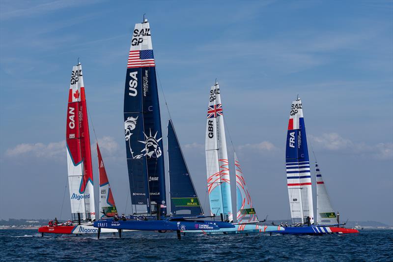 Canada SailGP Team helmed by Phil Robertson, USA SailGP Team helmed by Jimmy Spithill, Great Britain SailGP Team helmed by Ben Ainslie, and France SailGP Team helmed by Quentin Delapierre ahead of the Spain Sail Grand Prix in Cadiz, Andalusia, Spain - photo © Bob Martin for SailGP