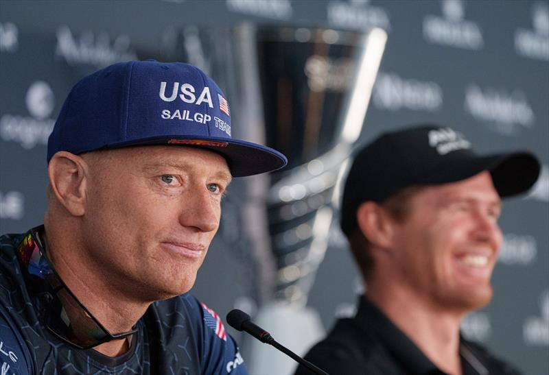 Jimmy Spithill, CEO & driver of USA SailGP Team, speaks to the media alongside Tom Slingsby, CEO and driver of Australia SailGP Team, in a press conference ahead of the Spain Sail Grand Prix in Cadiz, Andalusia, Spain - photo © Bob Martin for SailGP