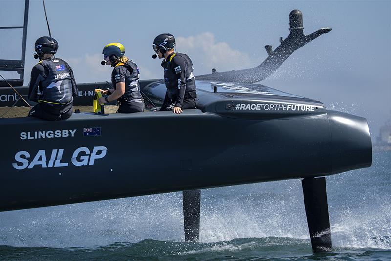 Natasha Bryant at the helm of Australia SailGP Team skippered by Tom Slingsby ahead of the Spain Sail Grand Prix in Cadiz, Andalusia, Spain. 23rd September photo copyright Bob Martin for SailGP taken at  and featuring the F50 class