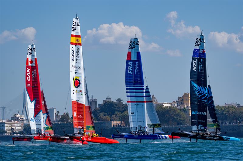 Canada SailGP Tea , Spain SailGP Team , France SailGP Team , and New Zealand SailGP Team  F50 catamaran's ahead of the Spain Sail Grand Prix in Cadiz, Andalusia, Spain - photo © Bob Martin/SailGP