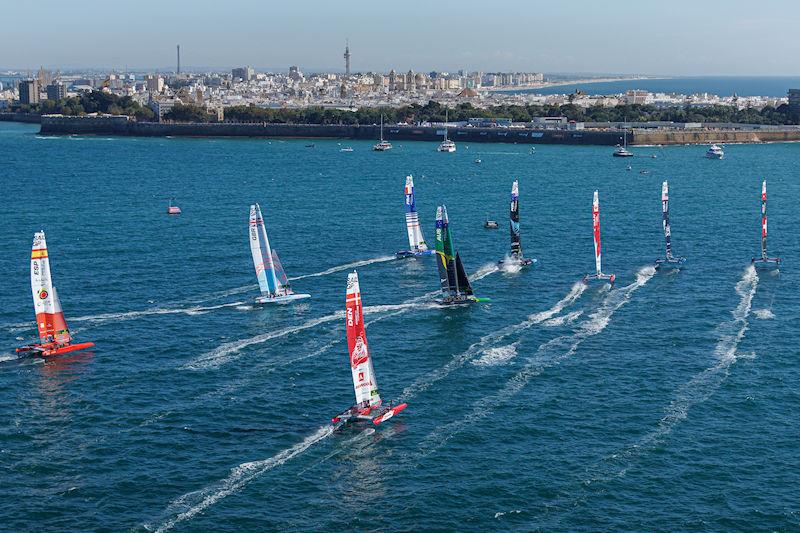 The SailGP fleet in action on Race Day 1 of the Spain Sail Grand Prix in Cadiz, Andalusia, Spain - photo © Ricardo Pinto for SailGP