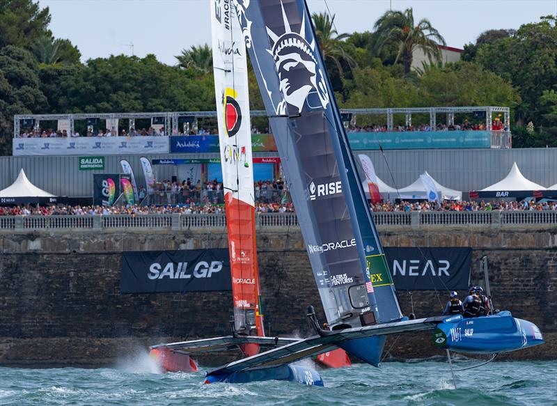 Spain SailGP Team helmed by Jordi Xammar and USA SailGP Team USA helmed by Jimmy Spithill on Race Day 2 of the Spain Sail Grand Prix in Cadiz photo copyright Bob Martin for SailGP taken at  and featuring the F50 class