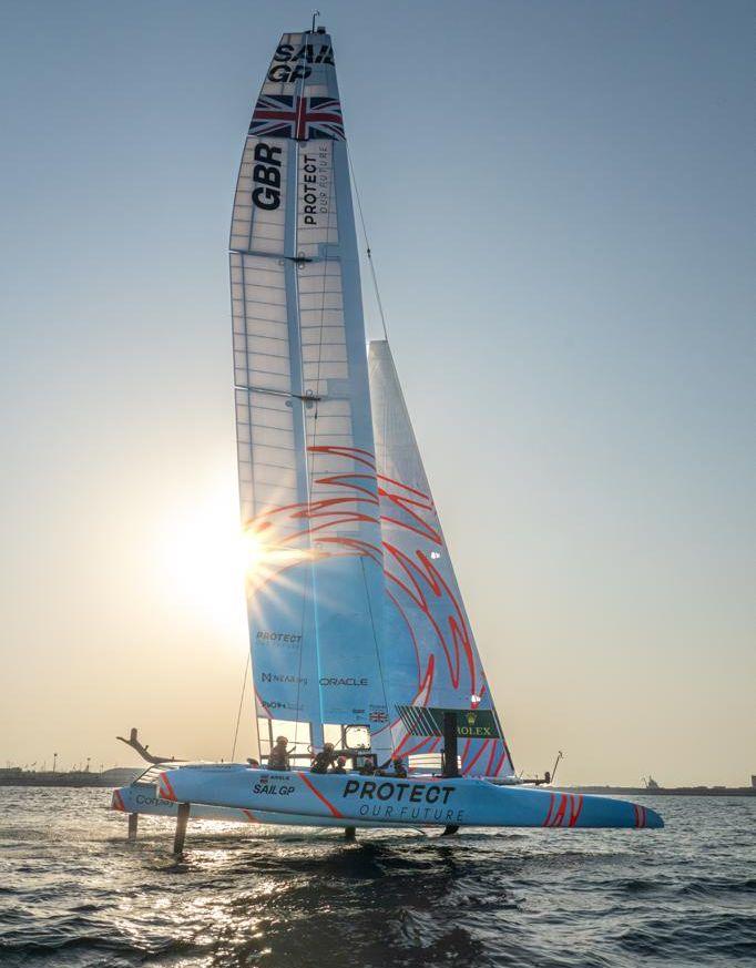 The Great Britain SailGP Team looking strong on the water ahead of the Dubai Sail Grand Prix photo copyright Louis Goldman taken at  and featuring the F50 class