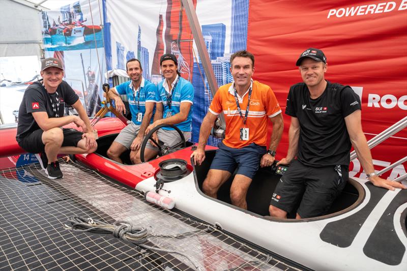 Tennis legends Pat Cash, Tommy Haas and Radek Stepanek speak with Nathan Outteridge, co-driver and sailing advisor of Switzerland SailGP Team, and Nicolai Sehested, driver of Denmark SailGP Team Practice - November 11, 2022 - SailGP Dubai - photo © Bob Martin/SailGP