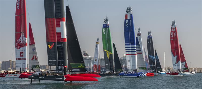 The fleet in action on Race Day 1 of the Dubai Sail Grand Prix presented by P&O Marinas in Dubai, United Arab Emirates. 12th November - photo © Ricardo Pinto for SailGP