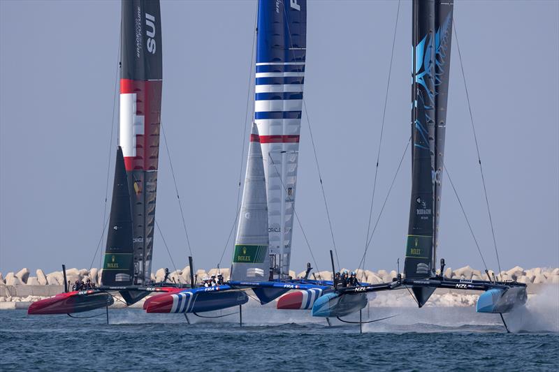 Switzerland SailGP Team France SailGP Team and New Zealand SailGP Team in action on Race Day 2 of the Dubai Sail Grand Prix - 13th November 2022 photo copyright Felix Diemer/SailGP taken at Dubai Offshore Sailing Club and featuring the F50 class