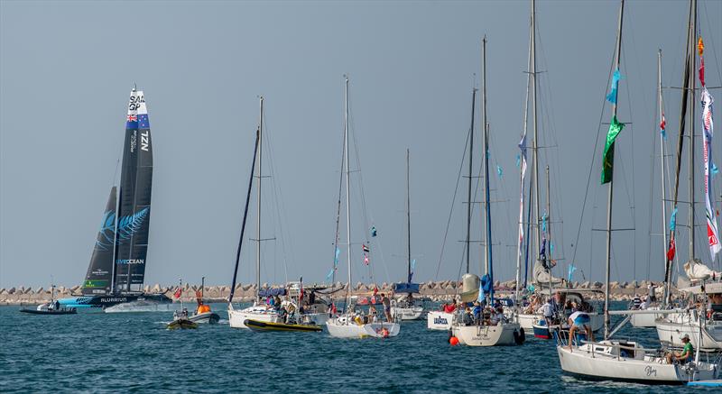 Spectators on the Bring Your Own Boat program watch on as New Zealand SailGP Team sails past on Race Day 1 of the Dubai Sail Grand Prix presented by P&O Marinas in Dubai - November 2022 - photo © Ricardo Pinto/SailGP