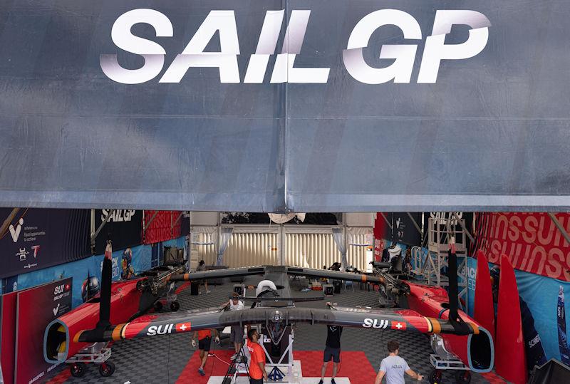 Members of the SailGP Technical Team work on the Switzerland SailGP Team F50 catamaran ahead of the Singapore Sail Grand Prix presented by the Singapore Tourism Board - photo © Felix Diemer for SailGP