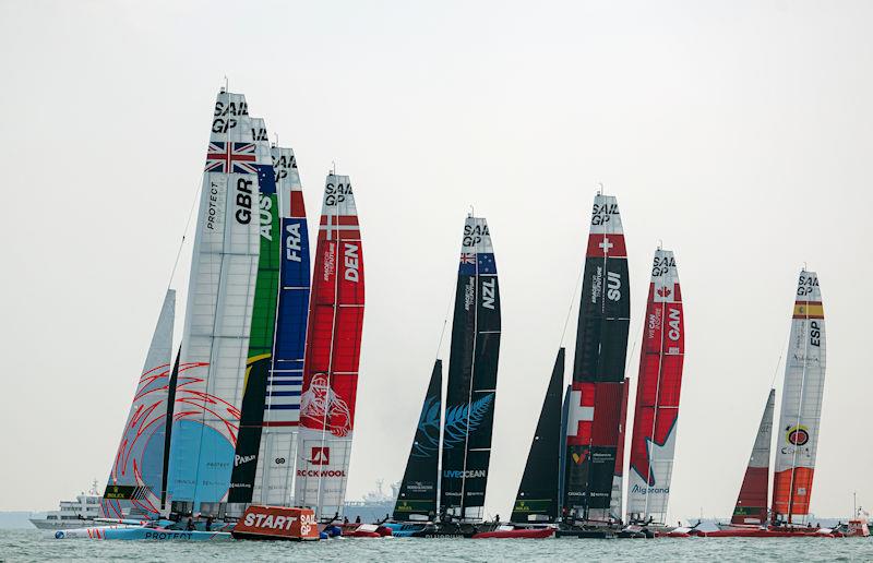 The SailGP fleet in action on Race Day 1 of the Singapore Sail Grand Prix presented by the Singapore Tourism Board - photo © Chloe Knott for SailGP