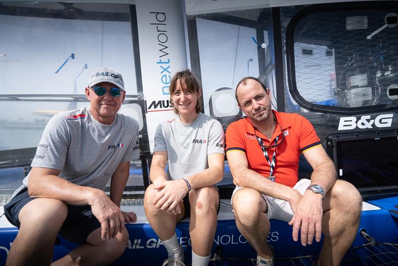 NextWorld, Bruno Dubois, Manon Audinet and Stéphan Kandler (left to right) photo copyright Marin Leroux for SailGP taken at  and featuring the F50 class