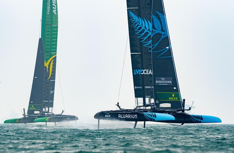 New Zealand SailGP Team and Australia SailGP Team in action on Race Day 2 of the Singapore Sail Grand Prix - photo © Eloi Stichelbaut/SailGP.