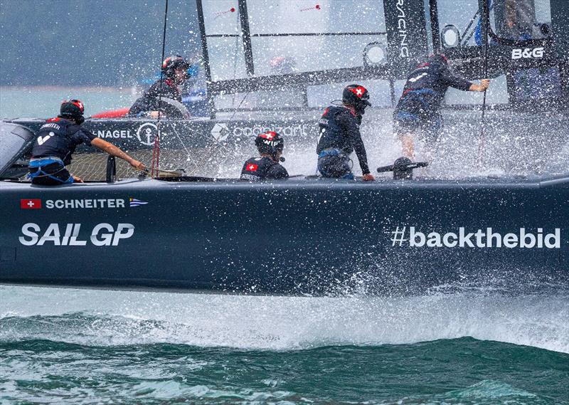 Switzerland SailGP Team helmed by Sebastien Schneiter in action on Race Day 2 of the Singapore Sail Grand Prix - photo © Felix Diemer for SailGP