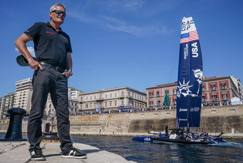 Russell Coutts, SailGP CEO, watching as the USA SailGP leaves dock in Taranto in Season 2 - photo © Bob Martin for SailGP