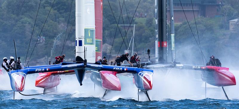 Denmark SailGP Team , France SailGP Team and Switzerland SailGP Team on Race Day 1 of the KPMG Australia Sail Grand Prix - photo © David Gray for SailGP