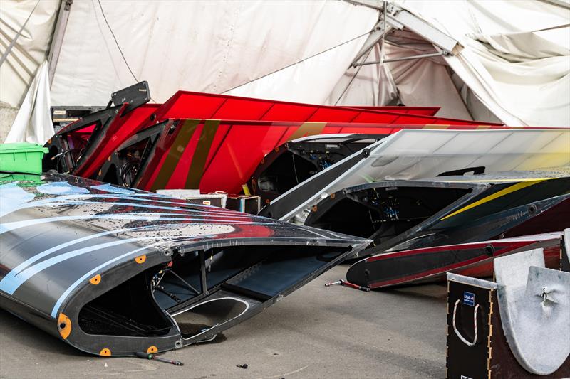 View of the aftermath of the storm at the technical area following racing on Race Day 1 of the KPMG Australia Sail Grand Prix - photo © Ricardo Pinto/SailGP